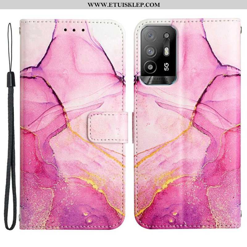 Etui Folio do Oppo A94 5G Marmur Ze Smyczą